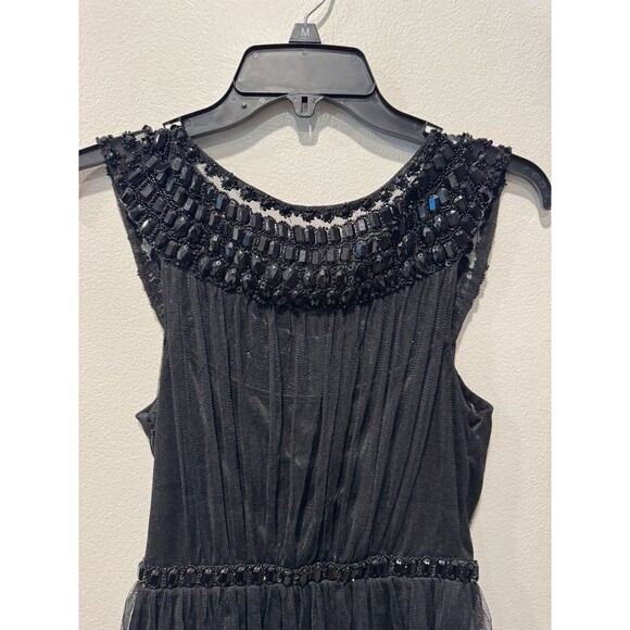 Black embellished peplum top mesh overlay beaded neckline & waist Size M - Picture 6 of 8